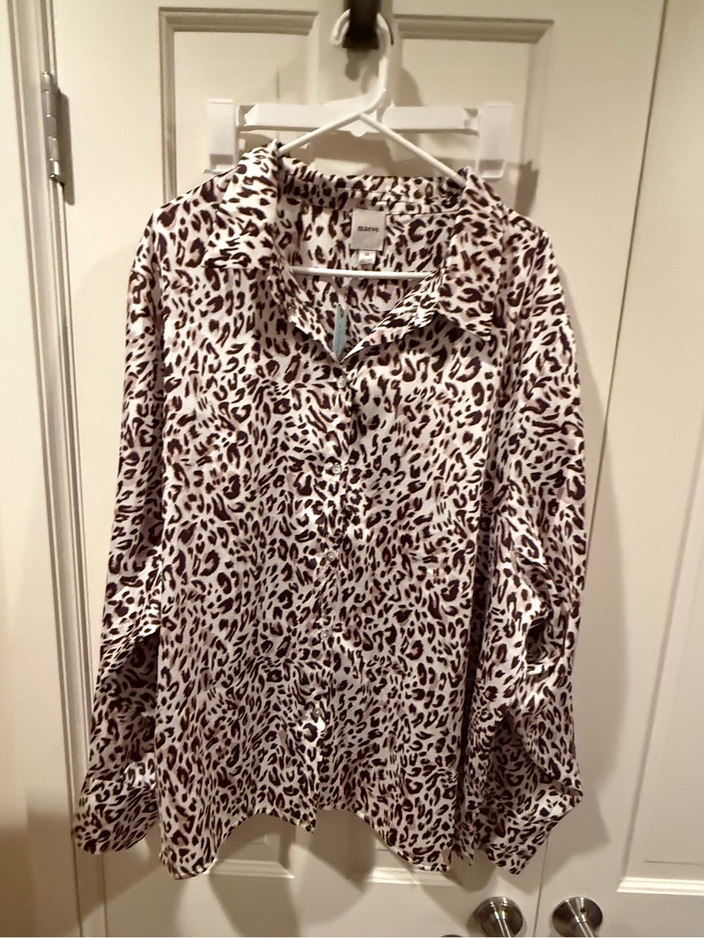 NWT Maeve Leopard Print Button-Down Blouse Top Ivory Brown 3XL